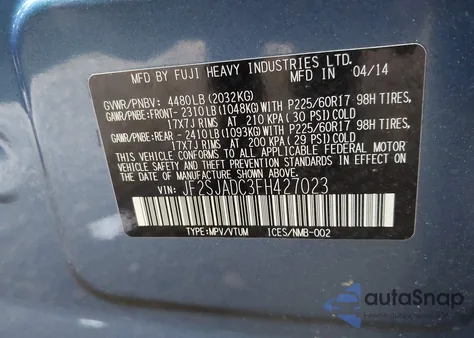 2015 Subaru Forester 2.5I Premium из США, поврежденный, VIN JF2SJADC3FH427023